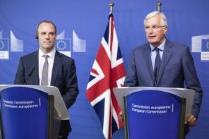 Dominic Raab, on the left, and Michel Barnier
